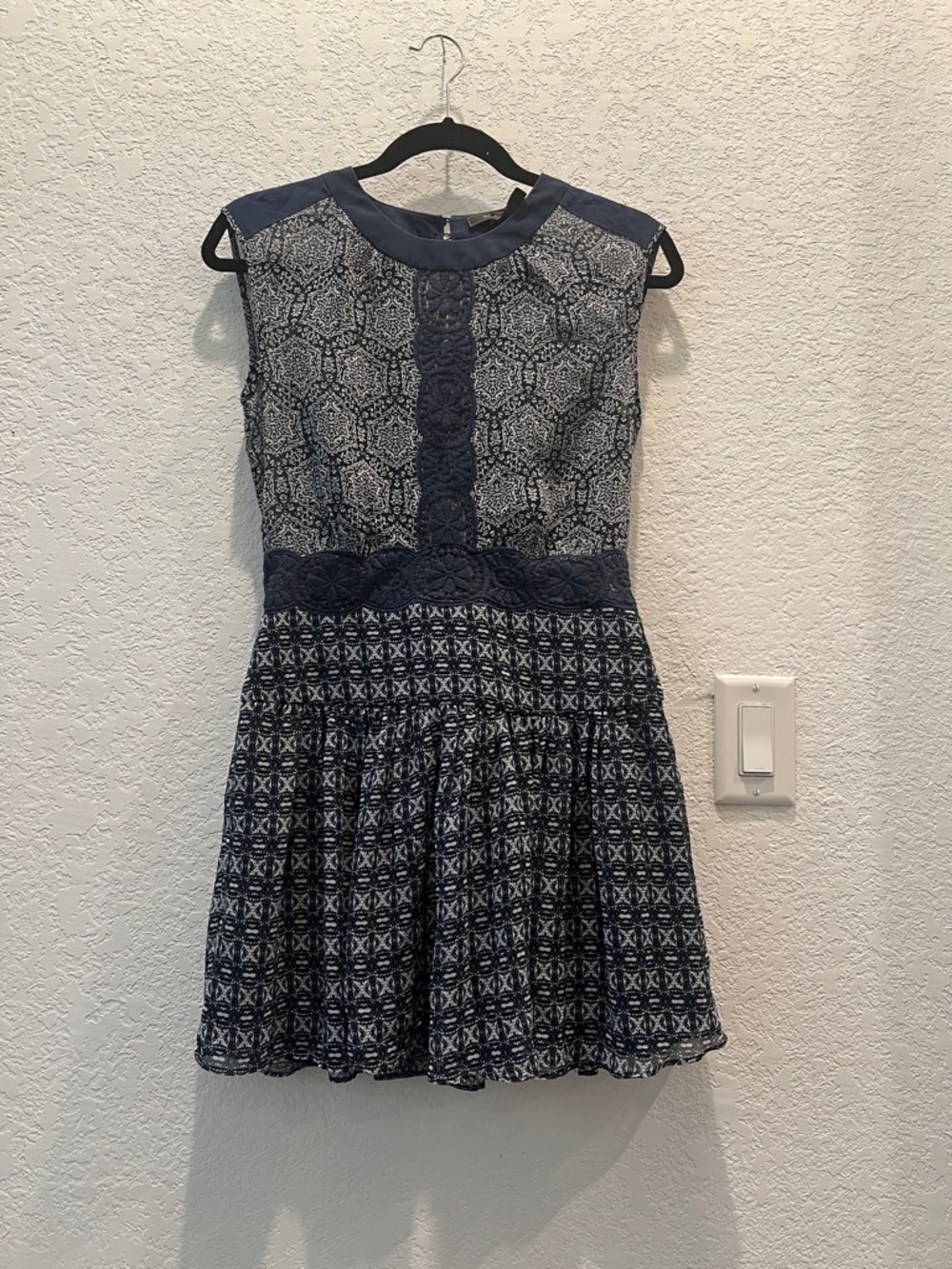 BCBGMaxAzria Navy and White Lace-Trim Dress - 2